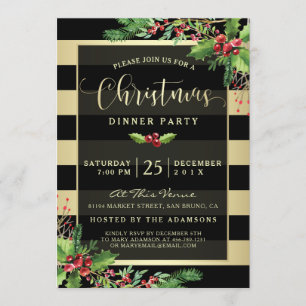 Invitation à la fête de Noël glamour Gold & Black