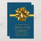 Invitation à la fête de Noël Gold Bow (Devant / Derrière)