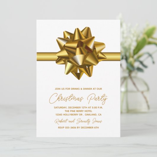 Invitation à la fête de Noël Gold Bow (Debout devant)