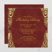 Invitation à la fête de Noël Gold Damask (Devant / Derrière)