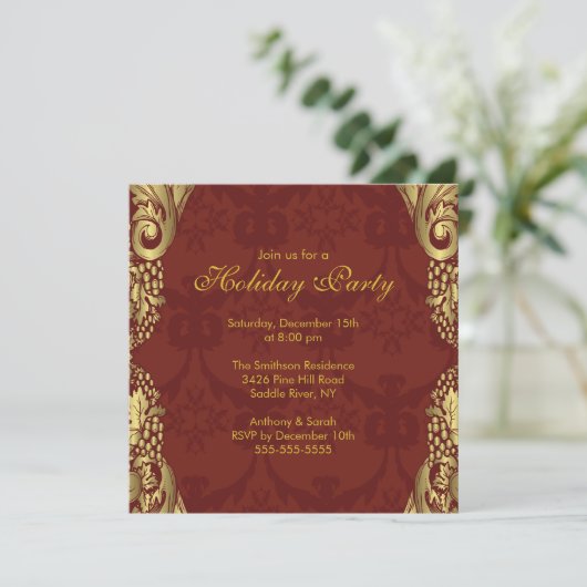 Invitation à la fête de Noël Gold Damask (Debout devant)