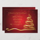 Invitation à la fête de Noël Gold Ribbon (Devant / Derrière)