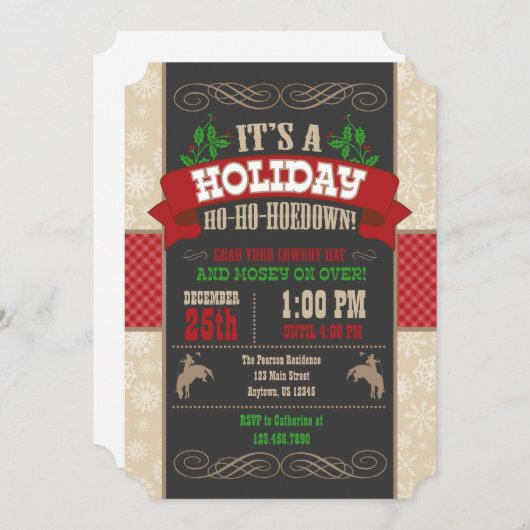 Invitation à la fête de Noël Holiday Ho Ho Hoedown (Devant / Derrière)