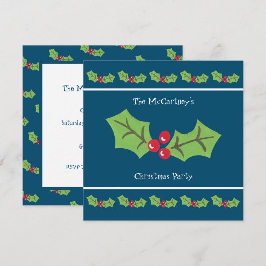 Invitation à la fête de Noël Holly & Berries perso (Devant / Derrière)