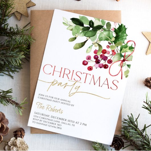 Invitation à la fête de Noël Holly et Berries