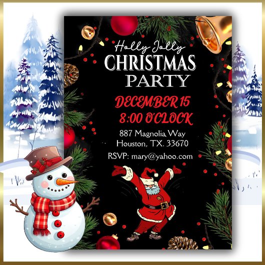 Invitation à la fête de Noël Holly Jolly Père Noël