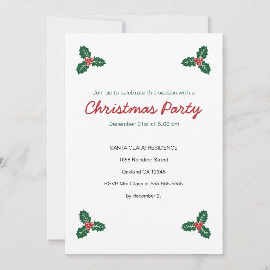 Invitation à la fête de Noël Holly & Presents (Devant)