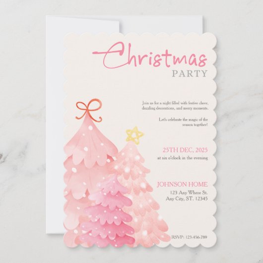 Invitation à la fête de Noël, Invitations Rose Chi (Devant)