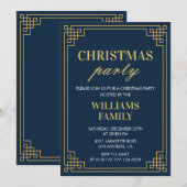 Invitation à la fête de Noël Navy Gold (Devant / Derrière)