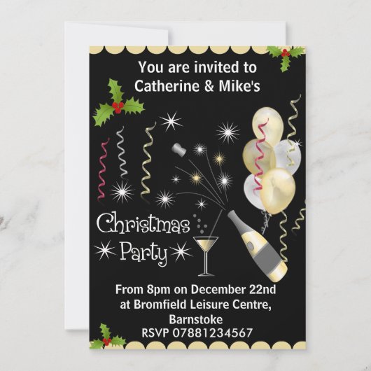 Invitation à la fête de Noël - Noir & Or (Devant)