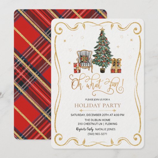 Invitation à la fête de Noël Oh What Fun Holiday (Devant / Derrière)