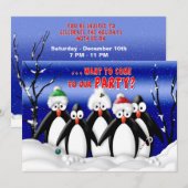 Invitation à la fête de Noël - Penquins - Humour (Devant / Derrière)