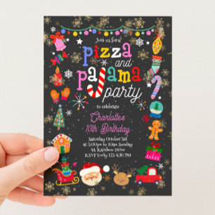 Invitation à la fête de Noël Pizza et Pyjama