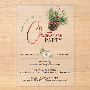 INVITATION À LA FÊTE DE NOËL, POMME DE PIN ET CANN