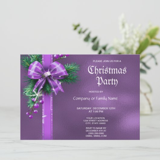 Invitation à la fête de Noël Purple Bow (Debout devant)