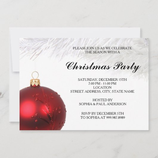 Invitation à la fête de Noël Red Bauble (Devant)