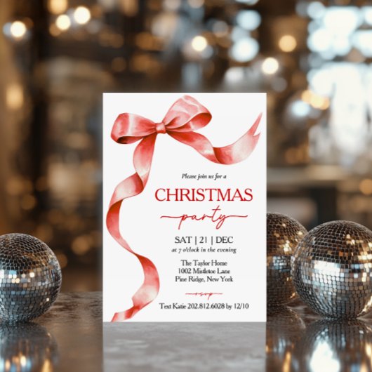 Invitation à la fête de Noël Red Bow