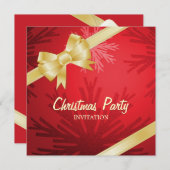 Invitation à la fête de Noël Red Golden Bow (Devant / Derrière)