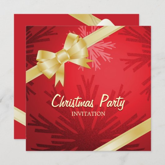 Invitation à la fête de Noël Red Golden Bow (Devant / Derrière)