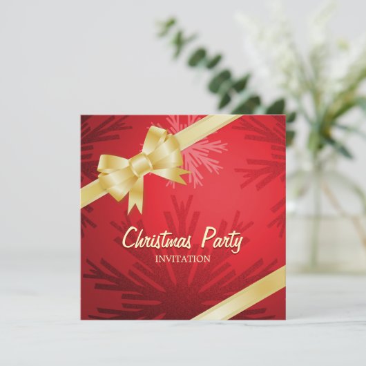 Invitation à la fête de Noël Red Golden Bow (Debout devant)