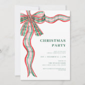 Invitation à la fête de Noël Red Green Plaid Bow (Devant)