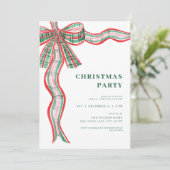 Invitation à la fête de Noël Red Green Plaid Bow (Debout devant)