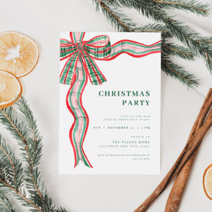 Invitation à la fête de Noël Red Green Plaid Bow