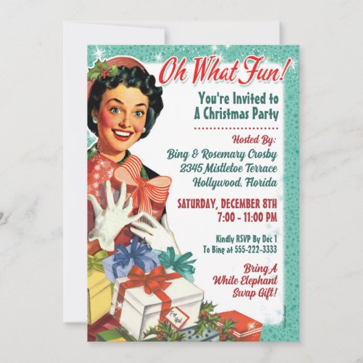 Invitation à la fête de Noël rétro Gal - Oh quelle (Devant)