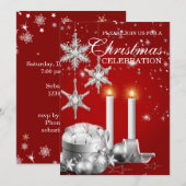 Invitation à la fête de Noël rouge et argent (Devant / Derrière)