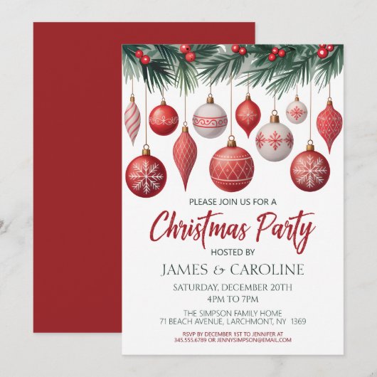 Invitation à la fête de Noël rouge et blanc (Devant / Derrière)
