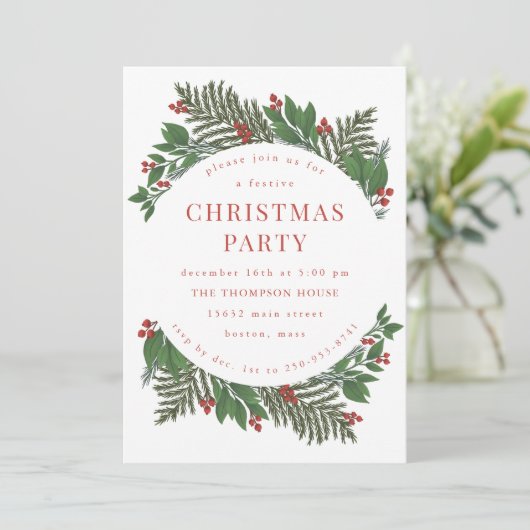 Invitation à la fête de Noël Rouge et vert Botaniq (Debout devant)