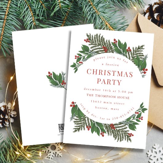 Invitation à la fête de Noël Rouge et vert Botaniq