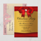 Invitation à la fête de Noël rouge, or et diamant (Devant / Derrière)