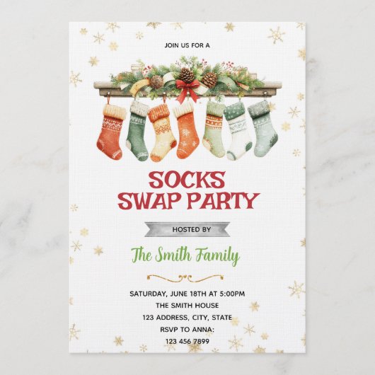 Invitation à la fête de Noël Sock Swap (Devant)