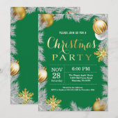Invitation à la fête de Noël verte et dorée (Devant / Derrière)