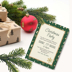 Invitation à la fête de Noël verte et ivoire