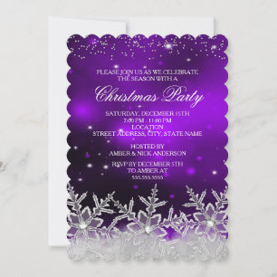 Invitation à la fête de Noël violette Flocon de cr