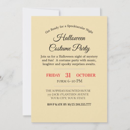 Invitation à la fête de nuit éffrayante (Dos)