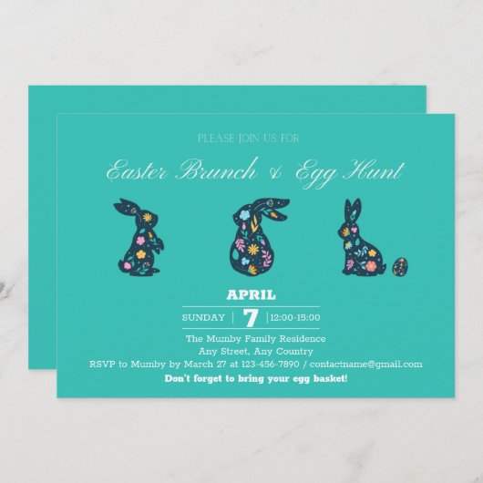 Invitation à la fête de Pâques Brunch de Pâques &  (Devant / Derrière)