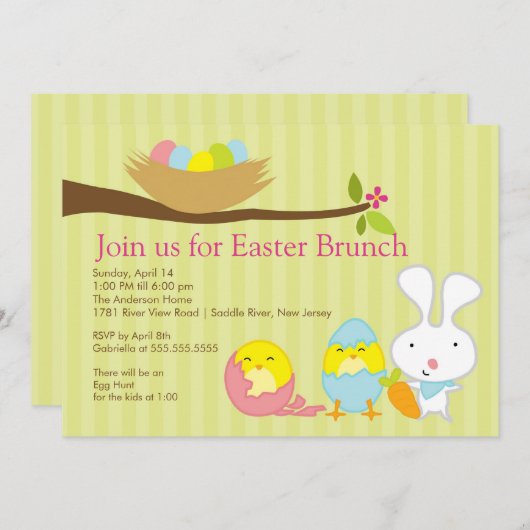 Invitation à la fête de Pâques Bunny (Devant / Derrière)