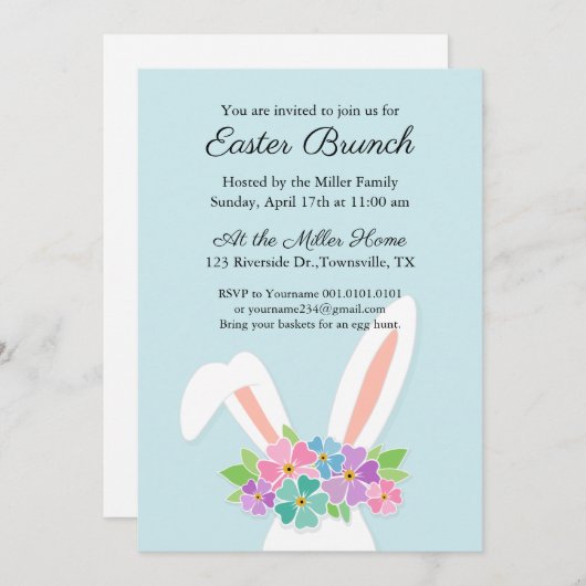 Invitation à la fête de Pâques de lapin (Devant / Derrière)