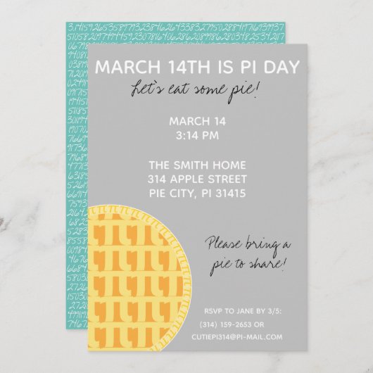 Invitation à la fête de Pi Day avec Chiffres Pi su (Devant / Derrière)