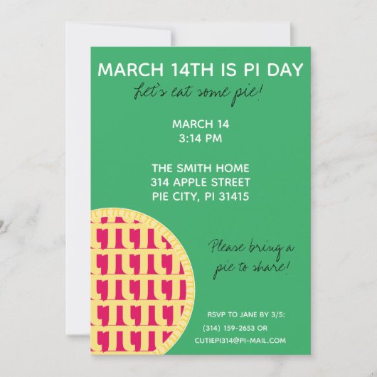 Invitation à la fête de Pi Day avec Chiffres Pi su (Devant)