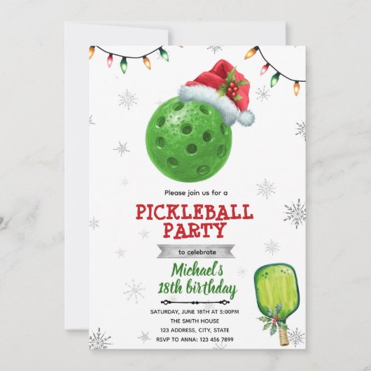 Invitation à la fête de pickleball de Noël (Devant)