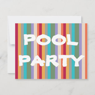 invitation à la fête de piscine à rayures colorées