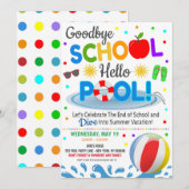 Invitation à la fête de piscine Adieu l'école, bon (Devant / Derrière)