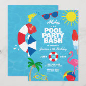 Invitation à la fête de piscine Luau (Devant / Derrière)