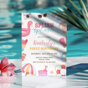 Invitation à la fête de piscine pour filles, anniv