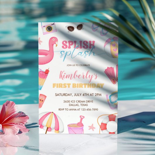 Invitation à la fête de piscine pour filles, anniv