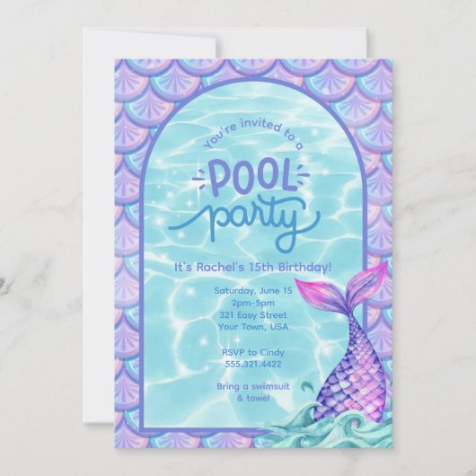 Invitation à la fête de piscine sirène (Devant)